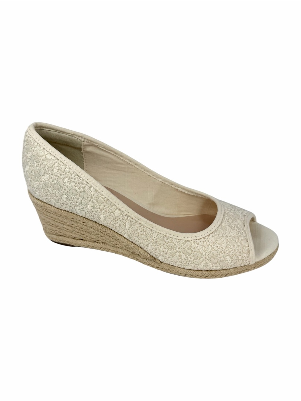 Bandolino Women's Nuri Peep Toe Espadrille Wedges Cream Floral Size 9.5M